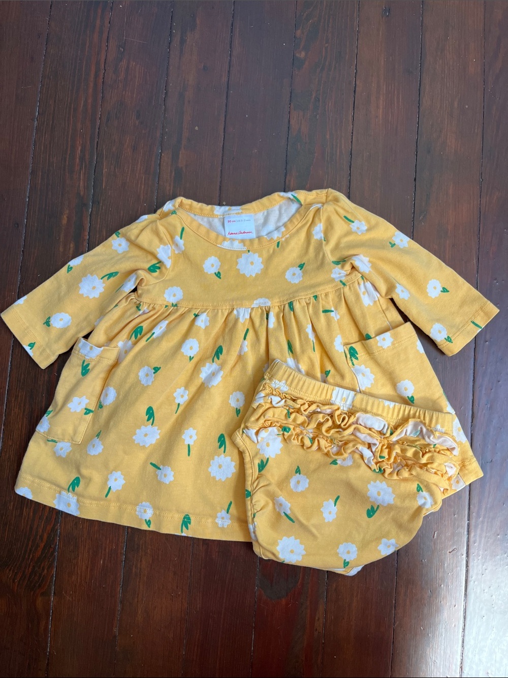 Hanna Andersson Yellow Floral Baby Dress & Ruffle Bloomers
